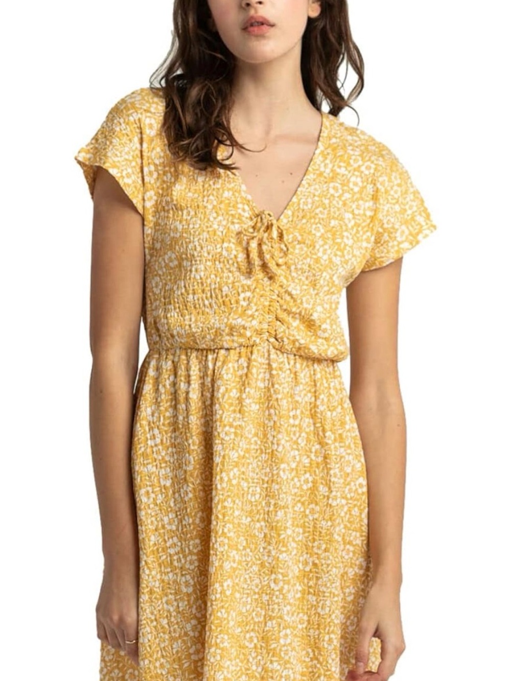 Roxy Yellow Floral Tie-Front Mini Dress
